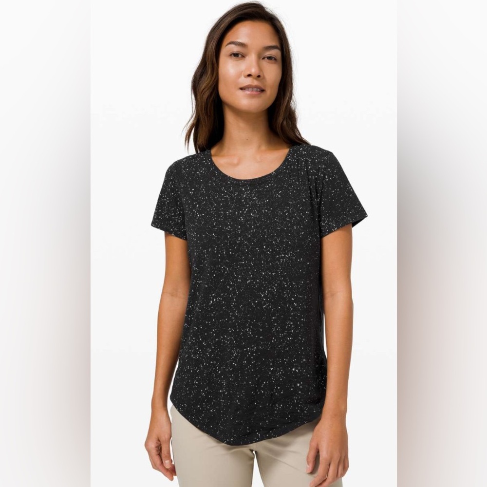 Lululemon Love Crew Splatter Black Rounded Hem T-Shirt Pima Cotton